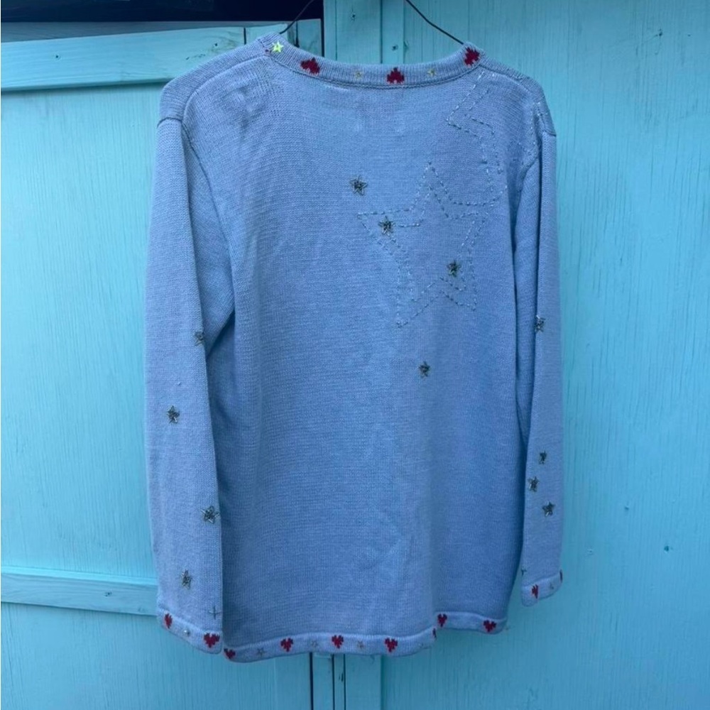 Storybook Knits Light blue Cardigan with Red and Gold Accents - Picture 7 of 9